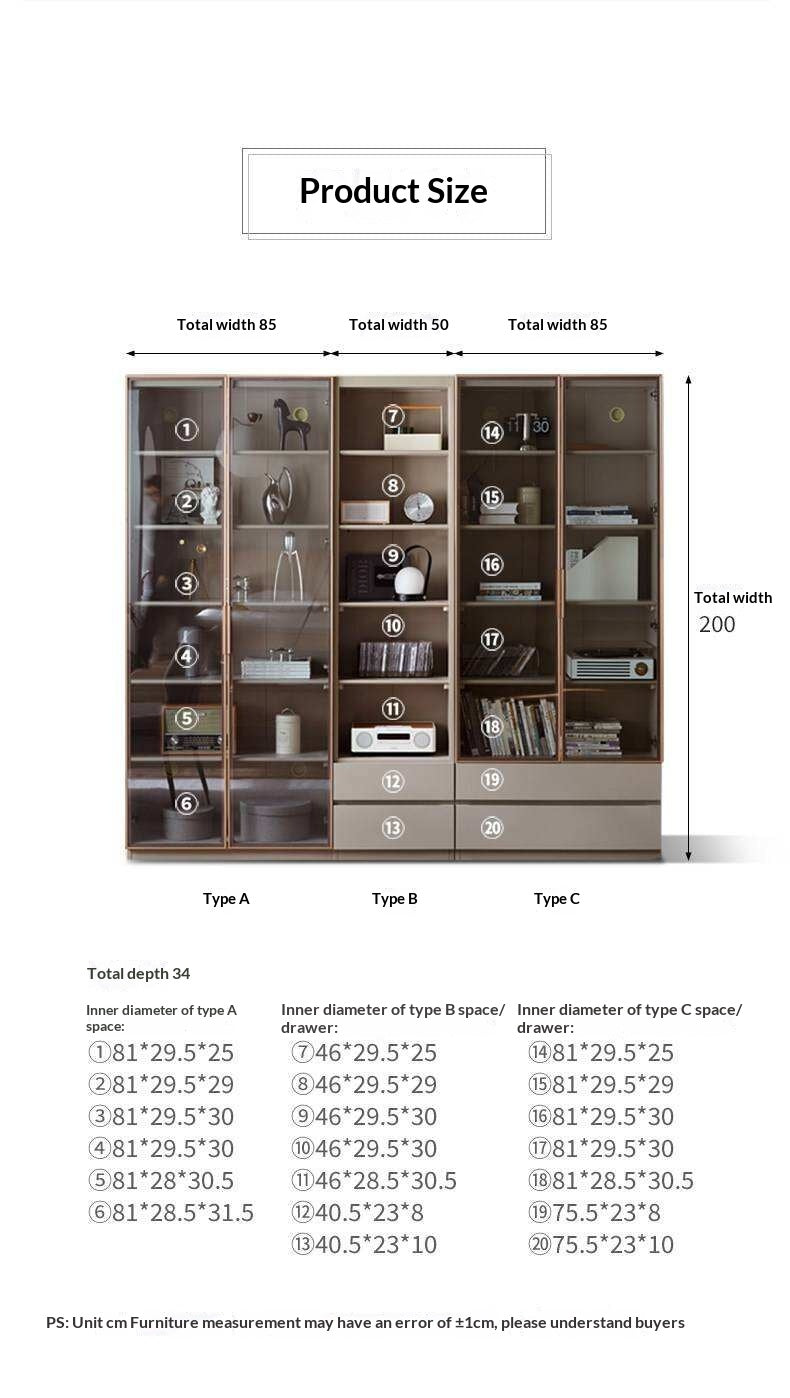 Solid RubberWood Combination Bookcase, Glass Door Cabinet