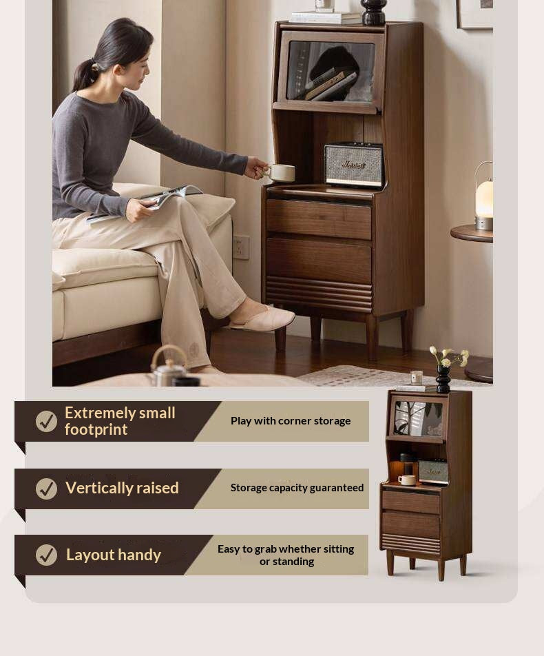 Black Walnut Solid Wood Side Cabinet with Light Luxury Finish, Sideboard