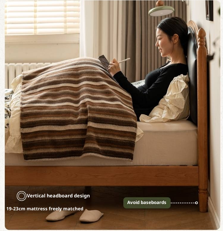 Cherry Solid Wood Soft Backrest Bed, French Retro Style