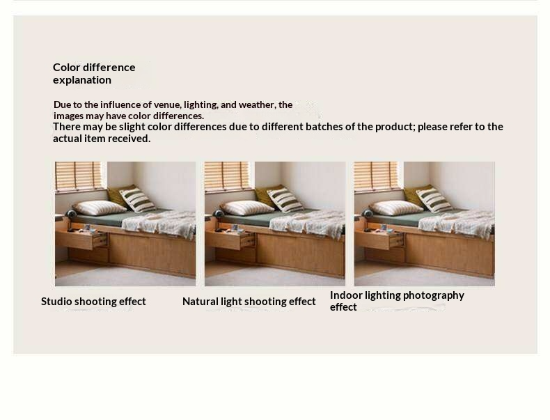 Rubberwood Solid Wood Low Platform Storage Bed with Side Drawers