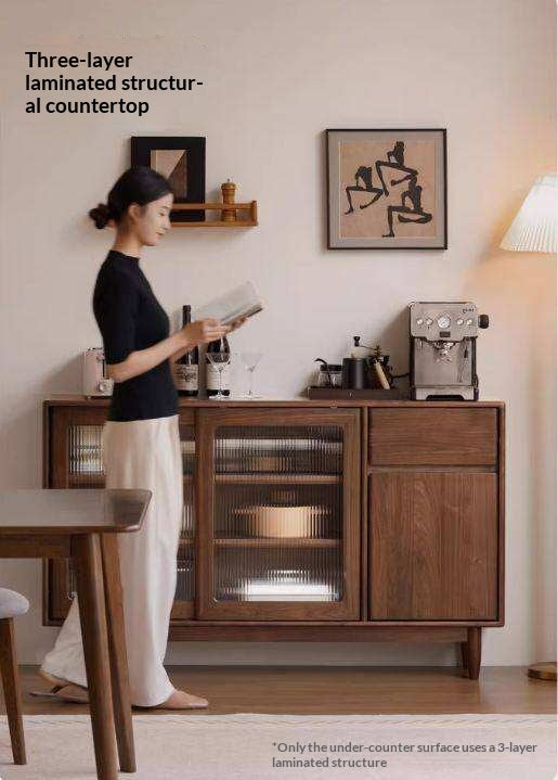 Black Walnut, Oak Solid Wood Sideboard with Ultra-Thin Storage