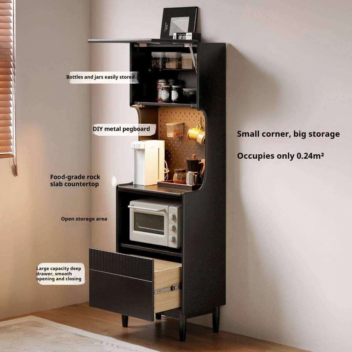 Solid RubberWood Minimalist Style Sideboard with Storage Cabinet