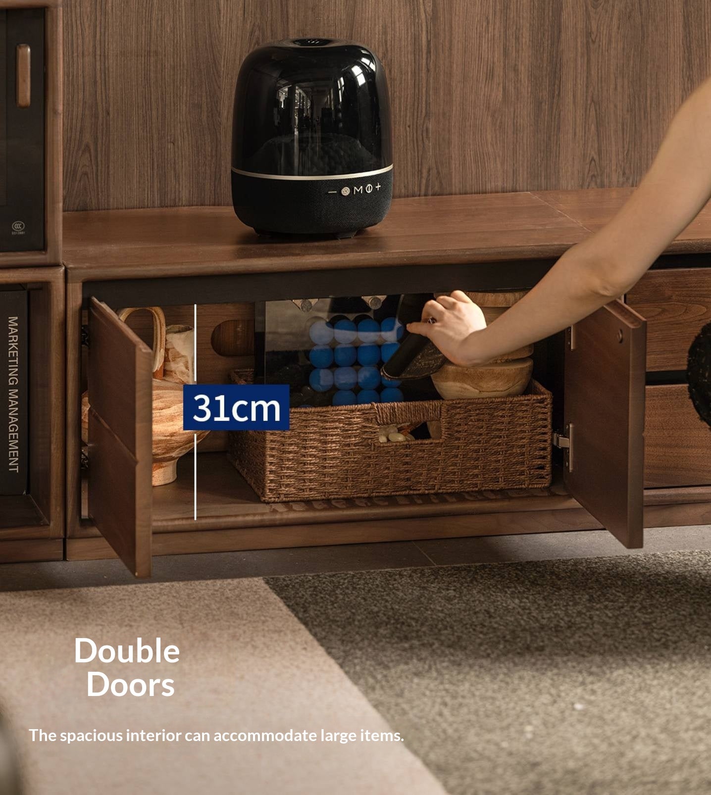 Black Walnut Solid Wood TV Cabinet with Modular Combination and Light Luxury Style