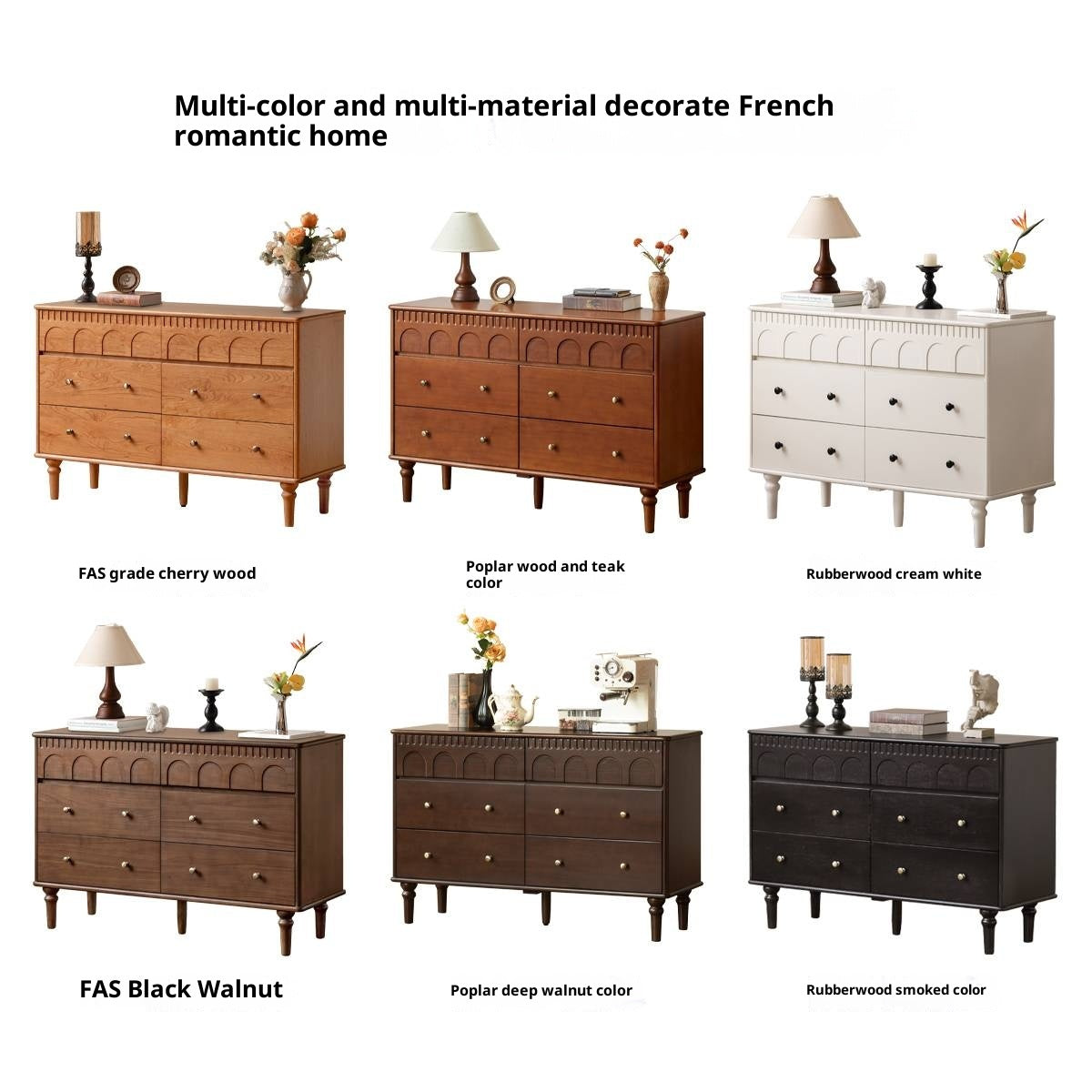 Poplar Solid Wood Medieval Style French Retro Six-Drawer Chest