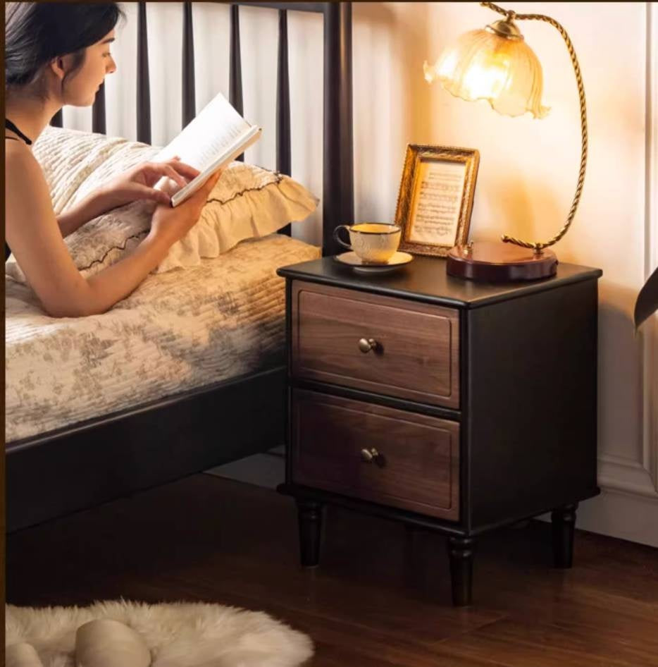 Black Walnut, Solid Rubberwood American Retro Style Nightstand