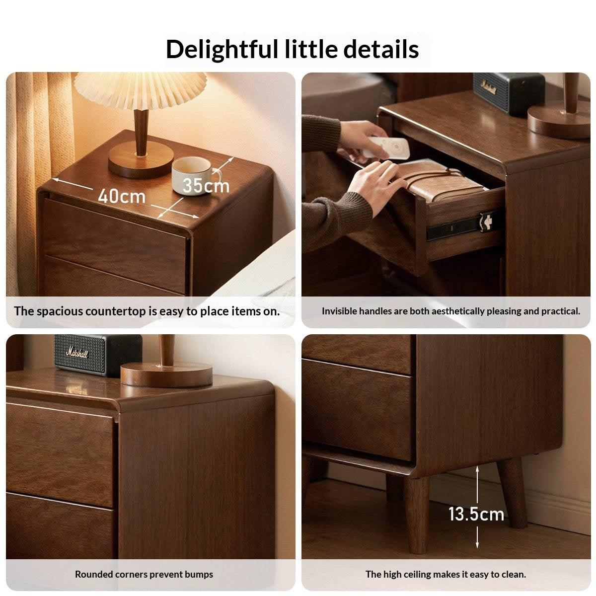 Solid Longan Hardwood Minimalist Style Nightstand