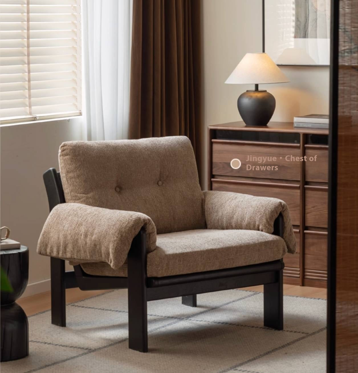 Ash Solid Wood Wabi Sabi Style Single Armchair