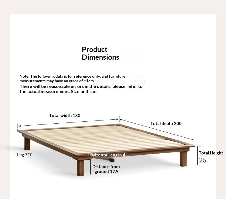 Beech Solid Wood Platform Bed, Headboard-Free Bed
