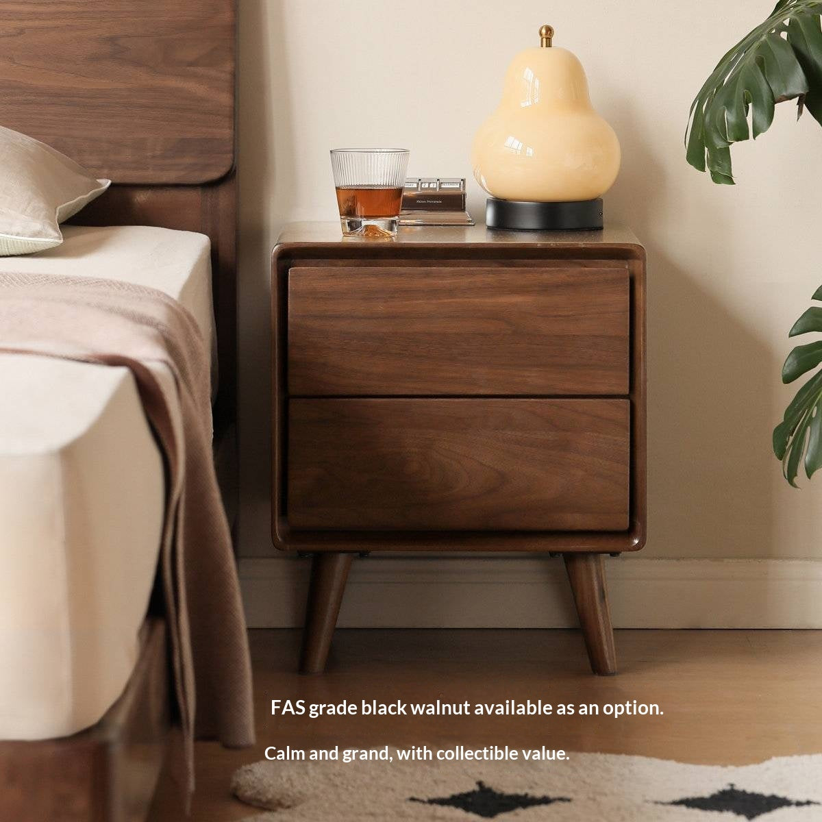 Solid Longan Hardwood Minimalist Style Nightstand