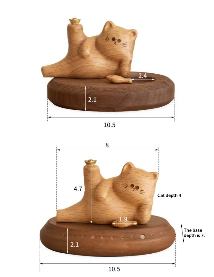 Beech, Black Walnut Solid Wood Lucky Cat Car Diffuser Ornament with Number Plate Design