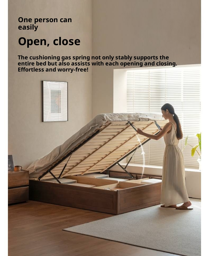 Black Walnut Solid Wood Italian Light Luxury Platform Bed, Headboard-Free Box Bed