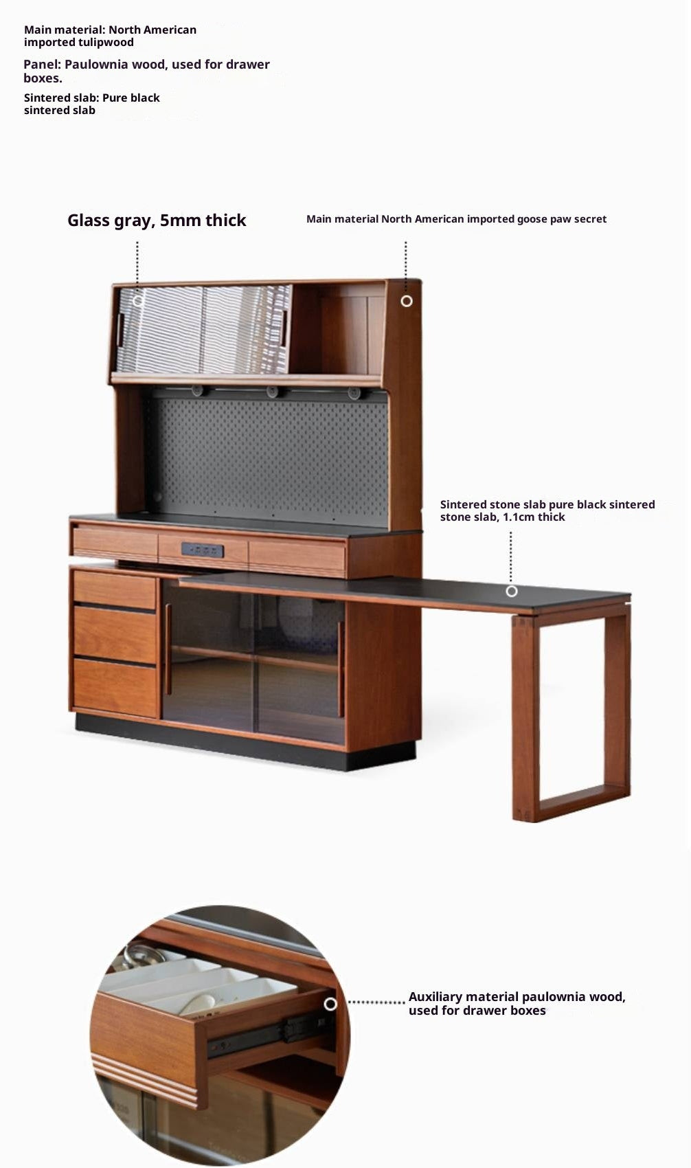 Tulipwood Solid Wood Island Table, Dining Table, Dining Sideboard, Buffet