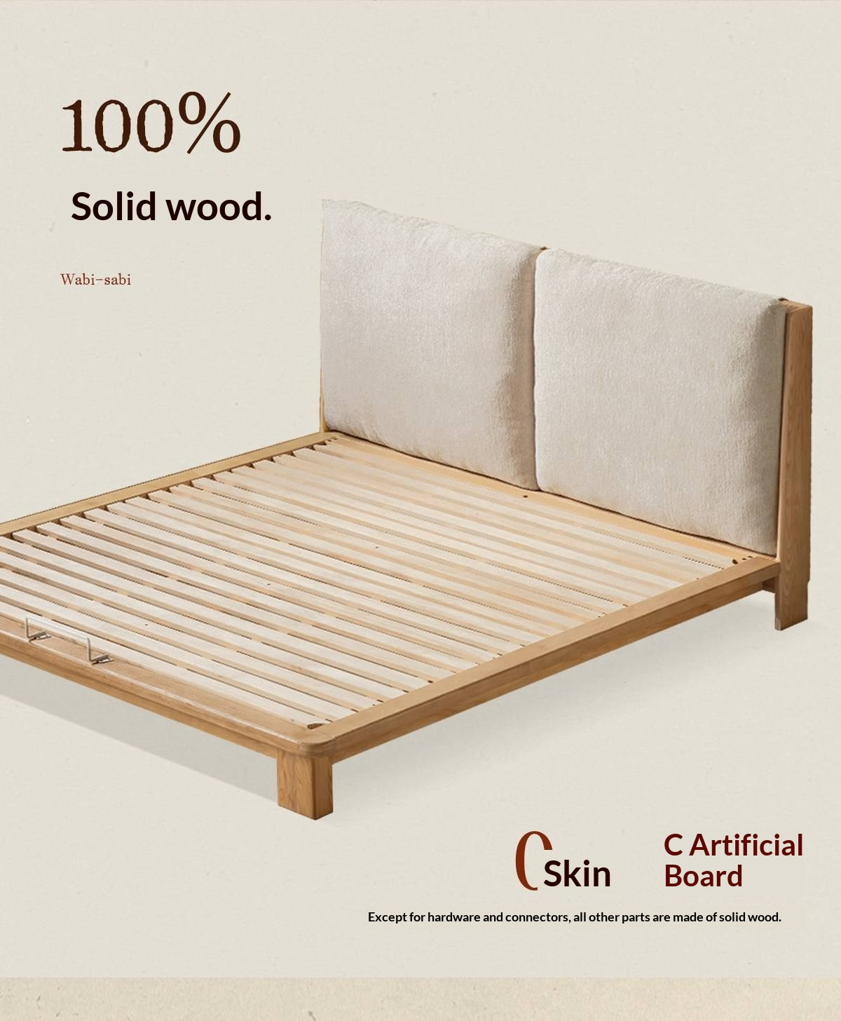 Ash Solid Wood Platform Bed with Split Panel Upholstered Headboard