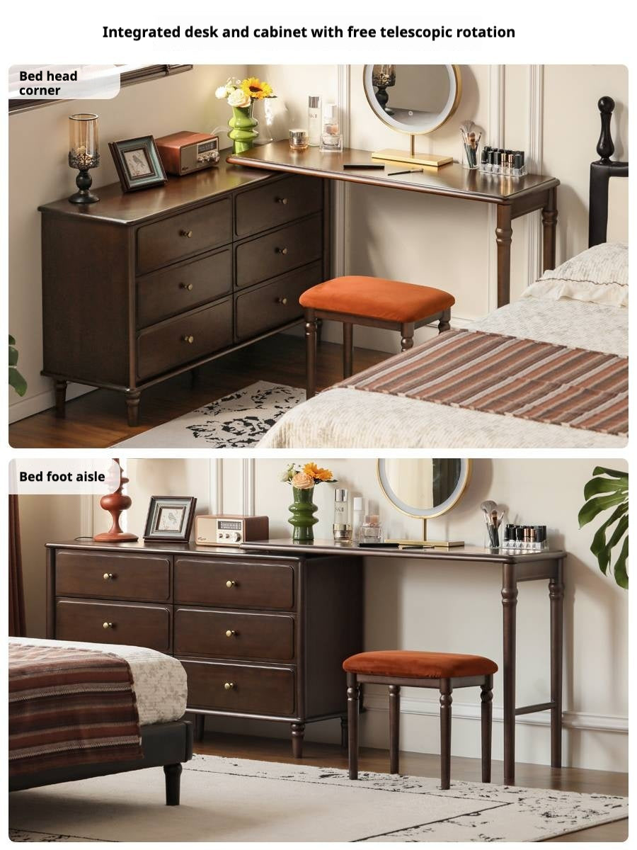 Black Walnut, Poplar Solid Wood American Retro Retractable Dressing Table.