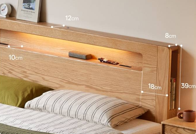 Oak Solid Wood Modern Minimalist Multifunctional with Light Box Bed
