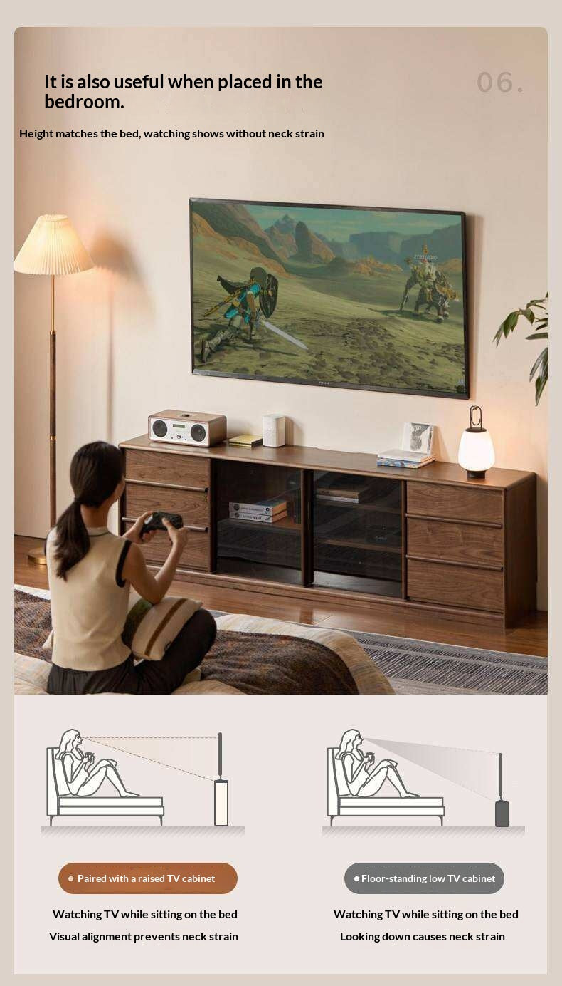 Black Walnut Solid Wood TV Cabinet with Large Storage