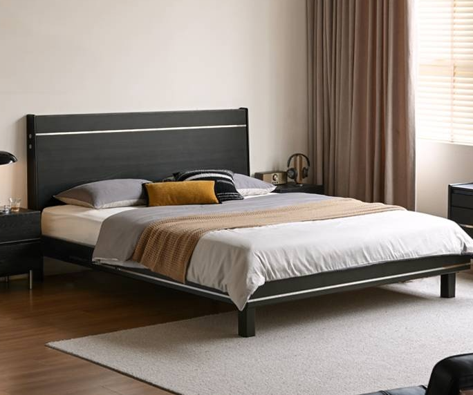 Poplar, Ash Solid Wood Large Board High Headboard Double Household Large Bed