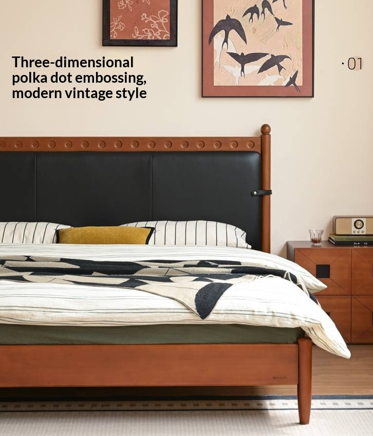 Poplar Solid Wood Vintage Soft Backrest Bed