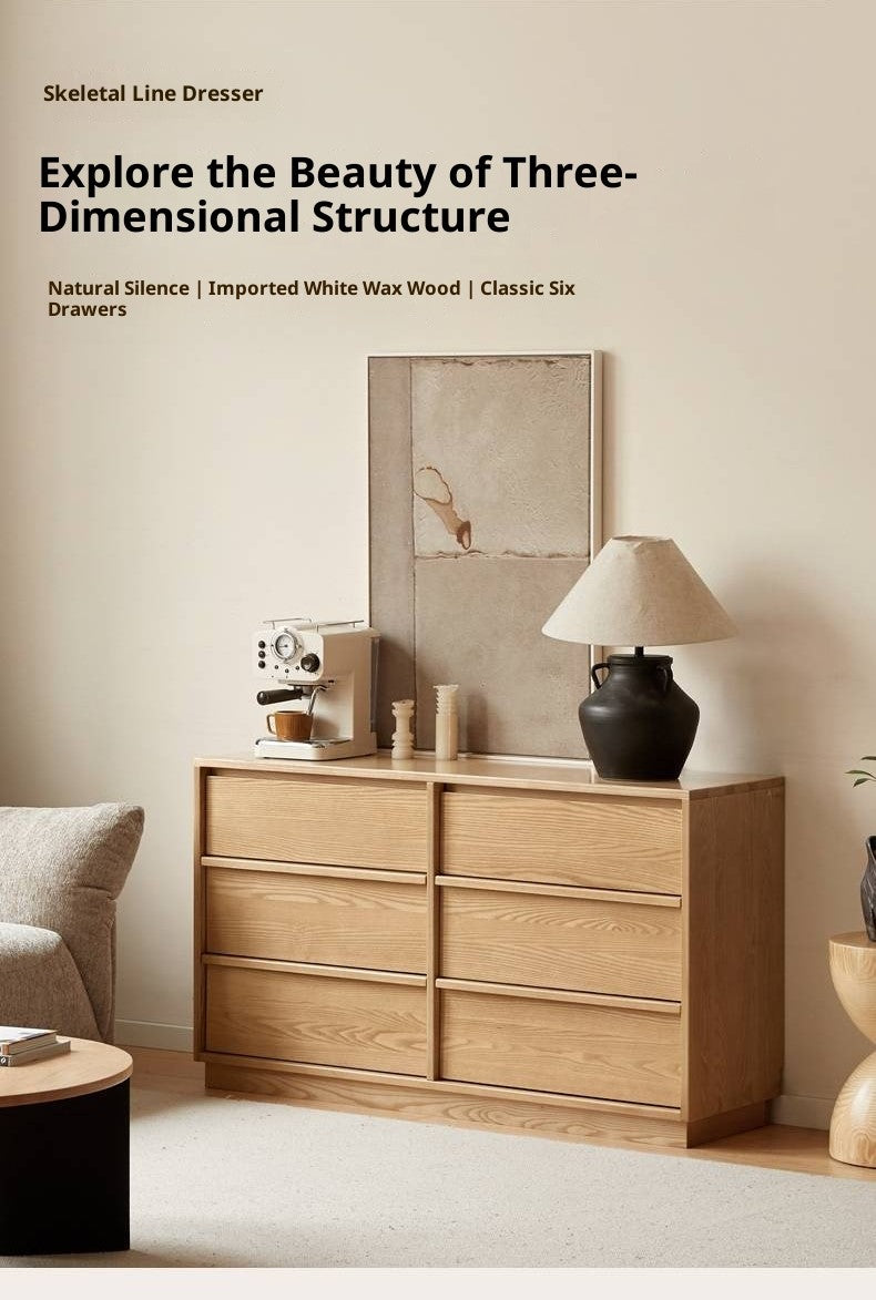 Ash, Oak Solid Wood Wabi-sabi Style Chest Of Drawers