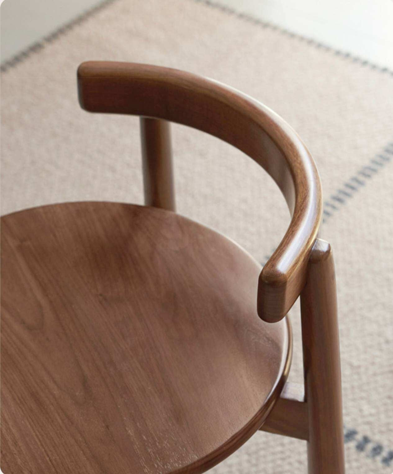 Black Walnut, Oak Solid Wood Low Back Makeup Stool with Round Seat