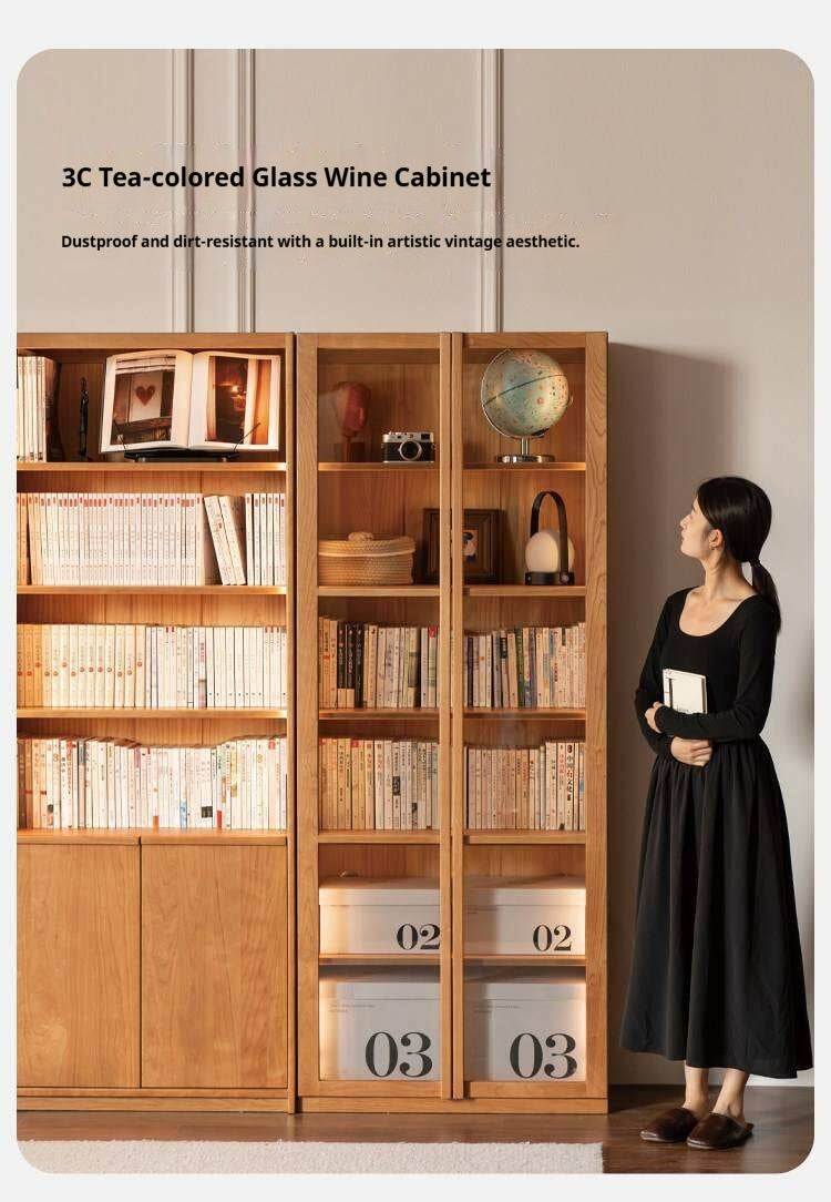 Cherry Solid Wood Bookcase Display Storage Cabinet for Study