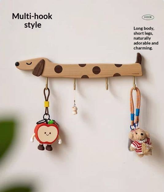Beech, Black Walnut Solid Wood Puppy-Shaped Wall Hook with Cute Cartoon Design