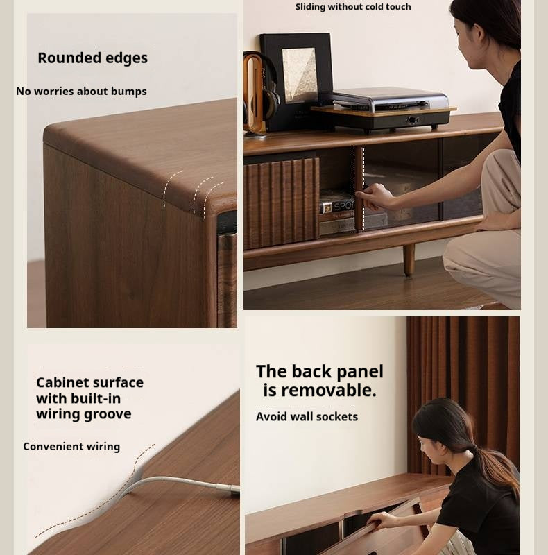 Black Walnut Solid Wood Italian Light Luxury Sliding Door TV Cabinet