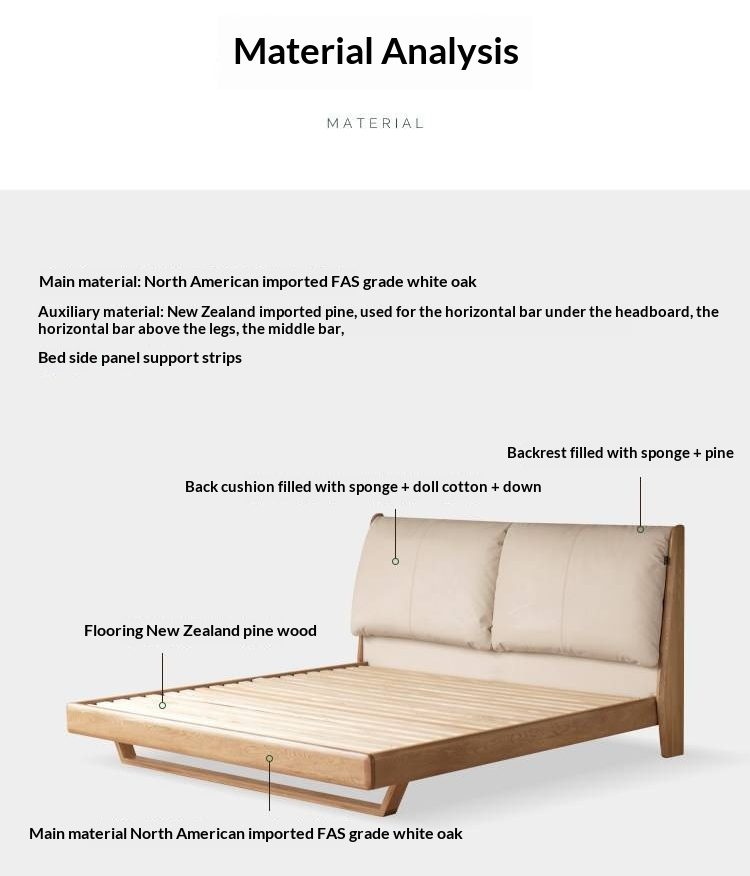 Oak Solid Wood Bed — Modern Minimalist Style with Genuine Leather and Floating Design