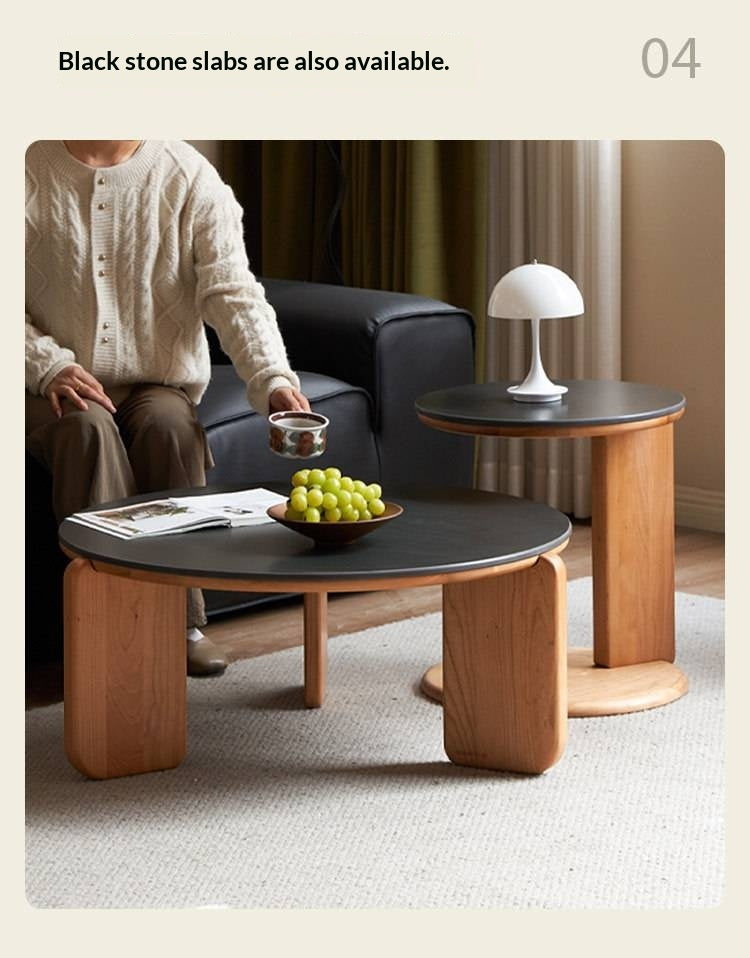 Cherry Solid Wood Round Coffee Table, Side Table