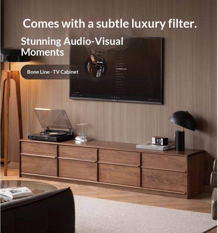 Black Walnut, Sandalwood, White Ash, Ash, Oak Solid Wood Italian Light Luxury Floor TV Cabinet.