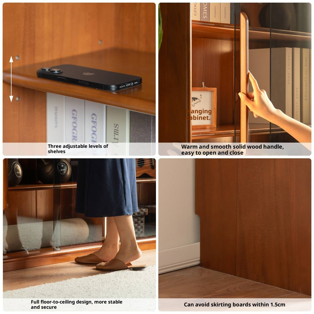 Poplar Solid Wood Vintage Style Glass Bookcase