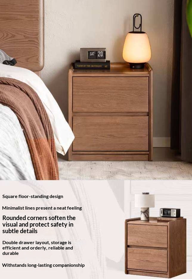 Ash Solid Wood Nightstand with Single Drawer and Open Shelf