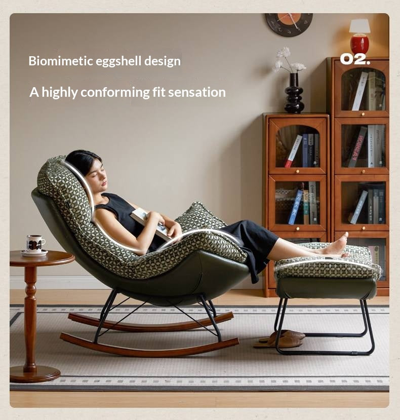 Egg Shell Rocking Lounge Chair with Upholstered Cocoon Seat and Metal Frame With Beech Legs