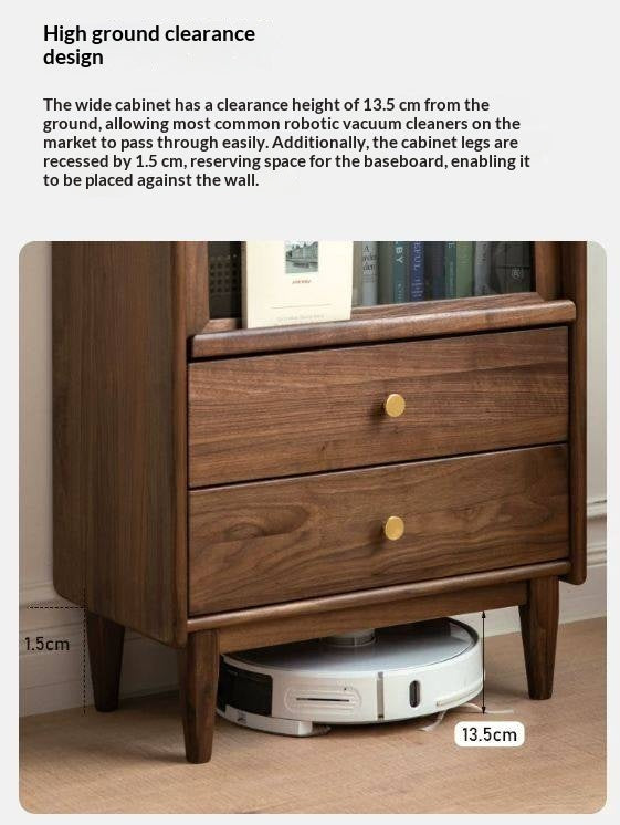 Sandalwood, Black Walnut, Oak Solid Wood Side Cabinet Flip Door LED Lights