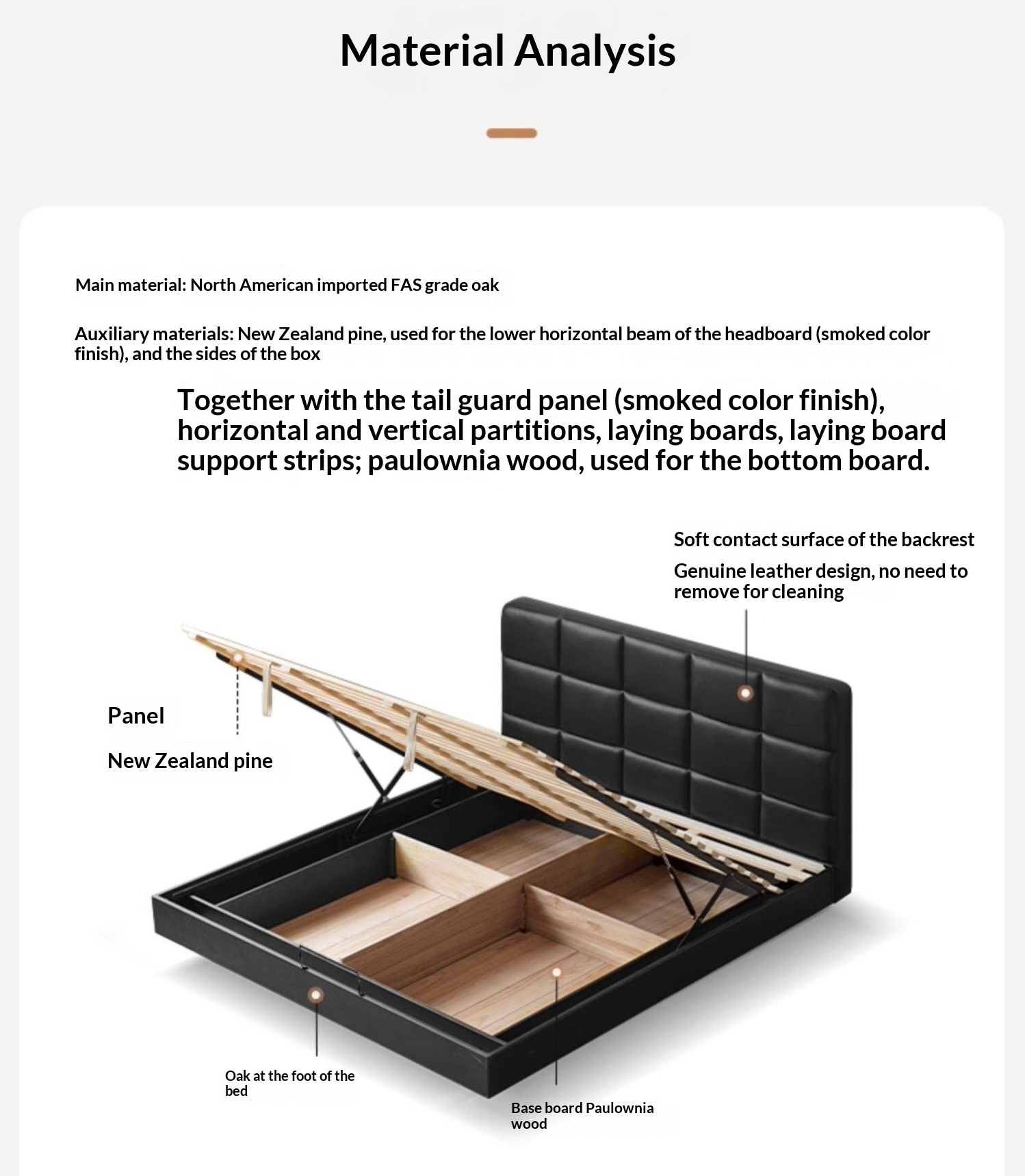 Oak Solid Wood Genuine Leather Upholstered Box Bed Retro Black Floating Bed