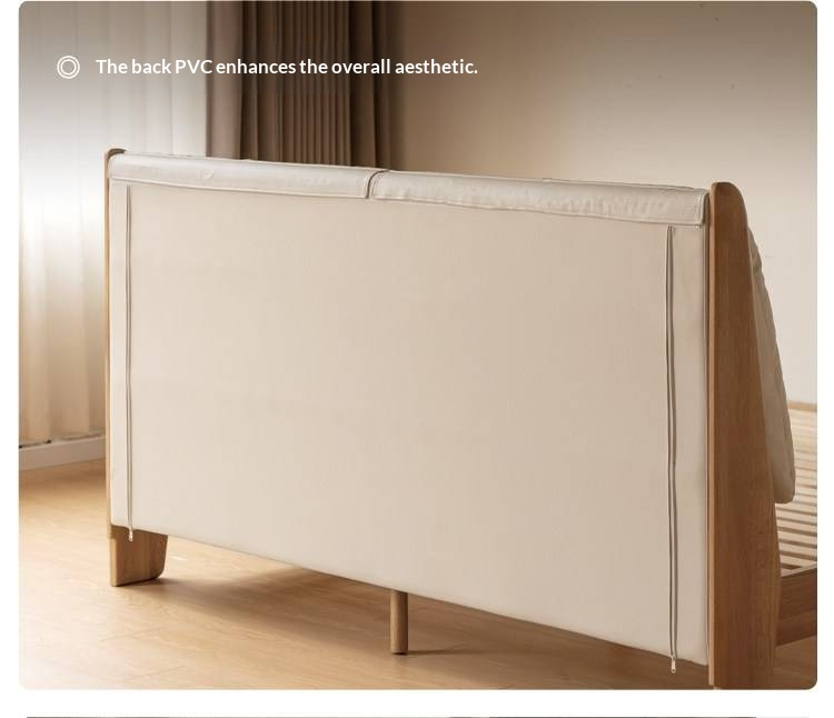 Oak Solid Wood Bed — Modern Minimalist Style with Genuine Leather and Floating Design