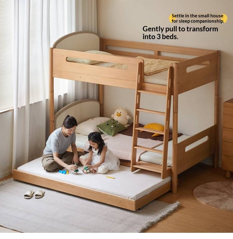 Beech Solid Wood Compact Bunk Bed, Suitable for Adults and Children