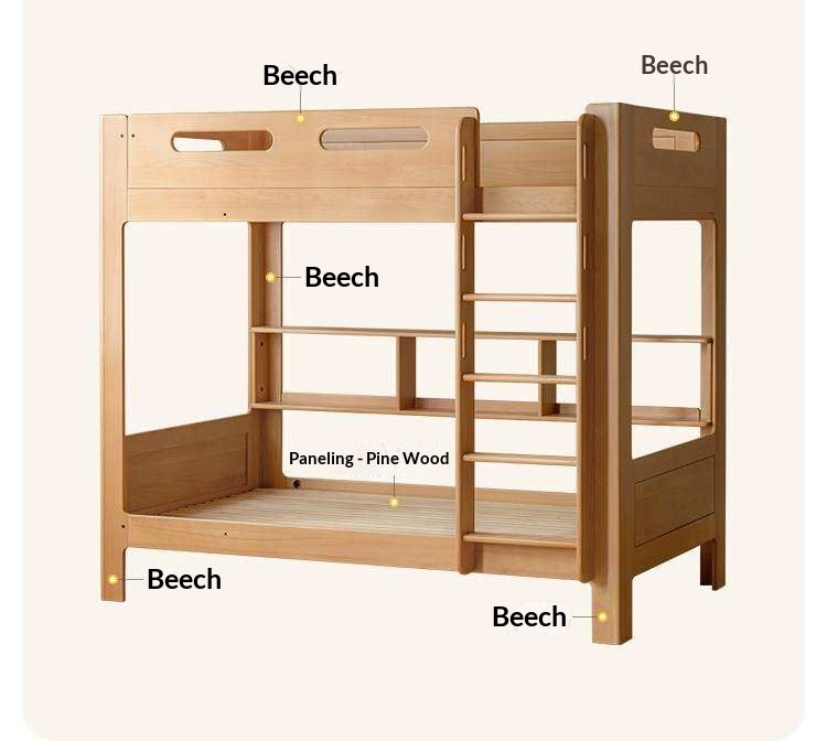 Beech, Rubberwood Solid Wood Bunk Bed
