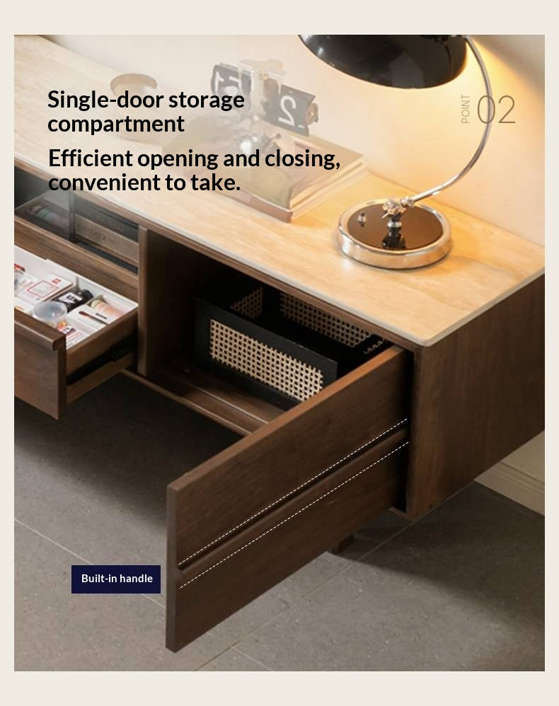 Black Walnut Solid Wood Luxury Style TV Cabinet with Slab Top and Storage