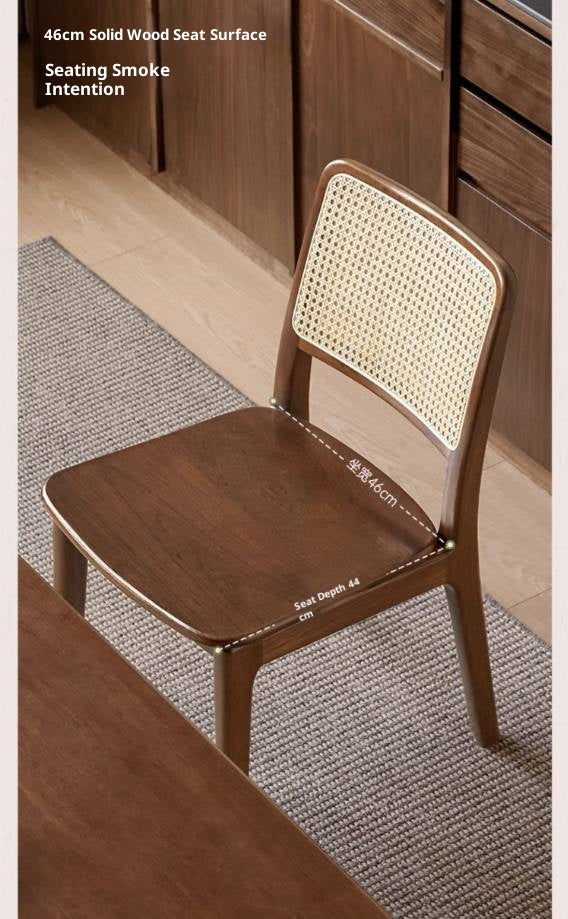 Set 4 pcs Black Walnut, Oak, Beech, Sandalwood Solid Wood Retro Rattan Chair