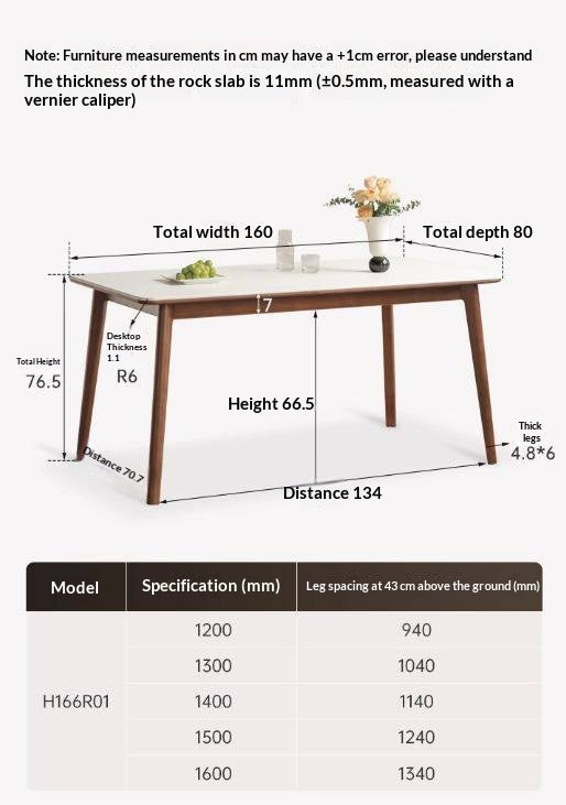 Beech Solid Wood Rock Board Dining Table