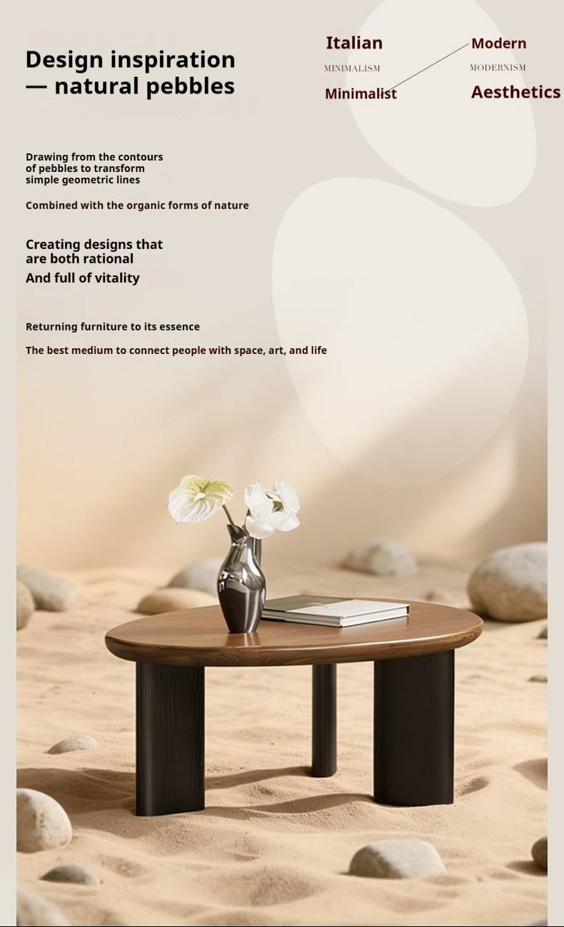 Black Walnut Solid Wood Organic Shape Coffee Table Set, Italian Style