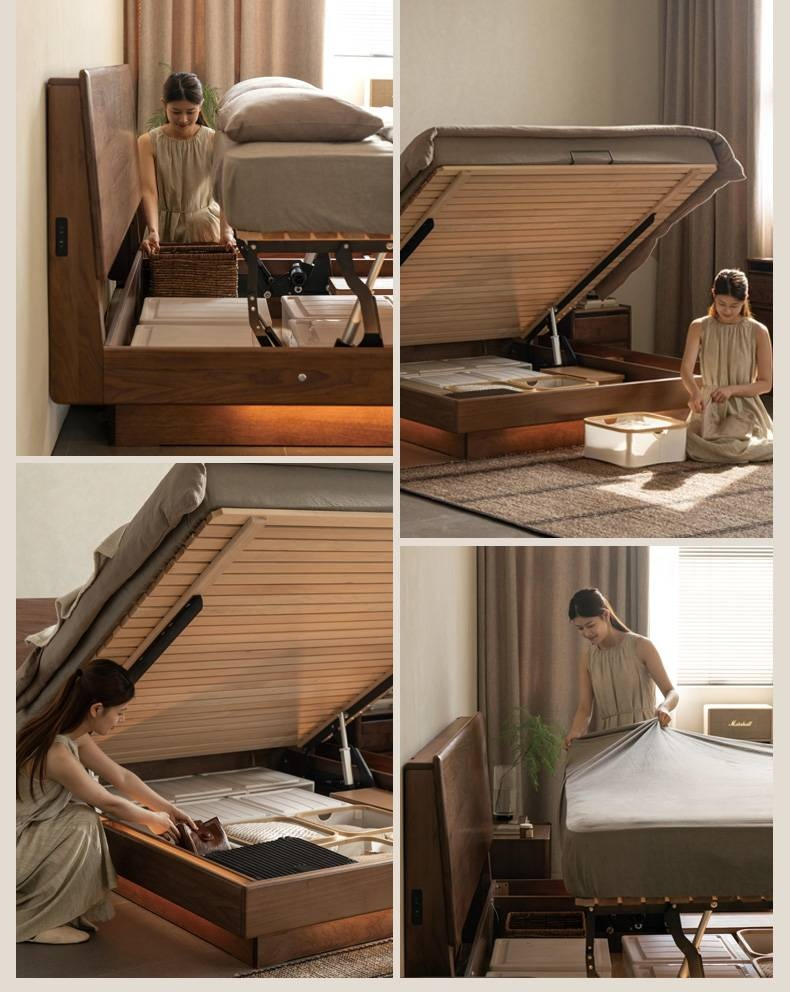 Black Walnut Solid Wood Italian Light Luxury Electric Suspended Box Bed