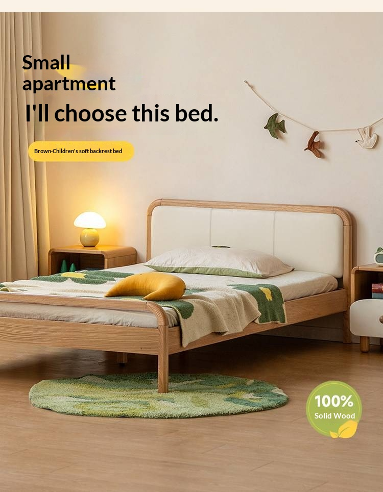 Oak, Beech Solid Wood Children's Princess Bed — Upholstered Genuine, Organic Leather Bed