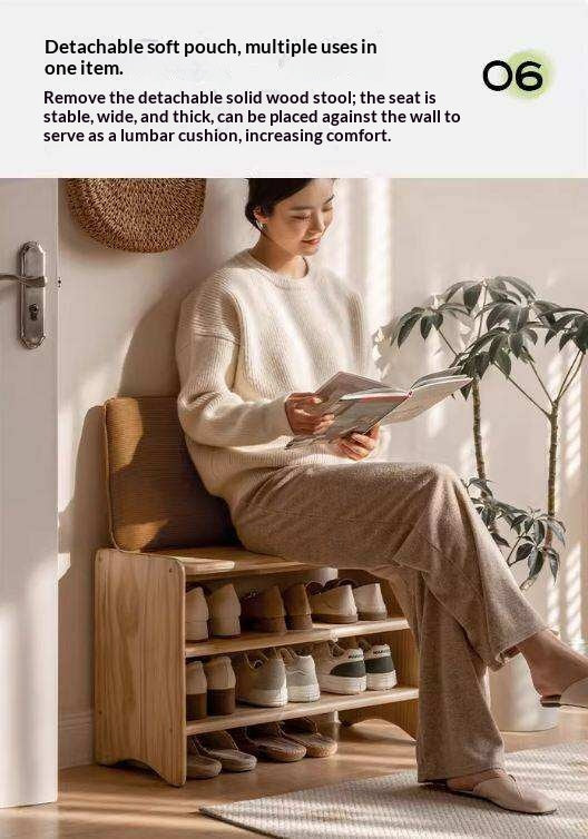 Pine Solid Wood Shoe Bench Multi-layer Log Shoe Rack