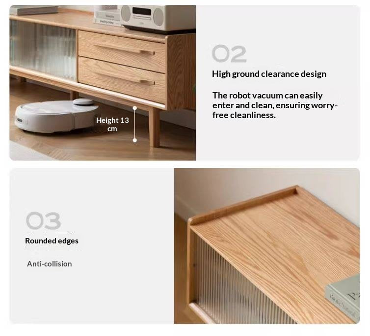 Oak Solid Wood TV Stand Sliding Door.