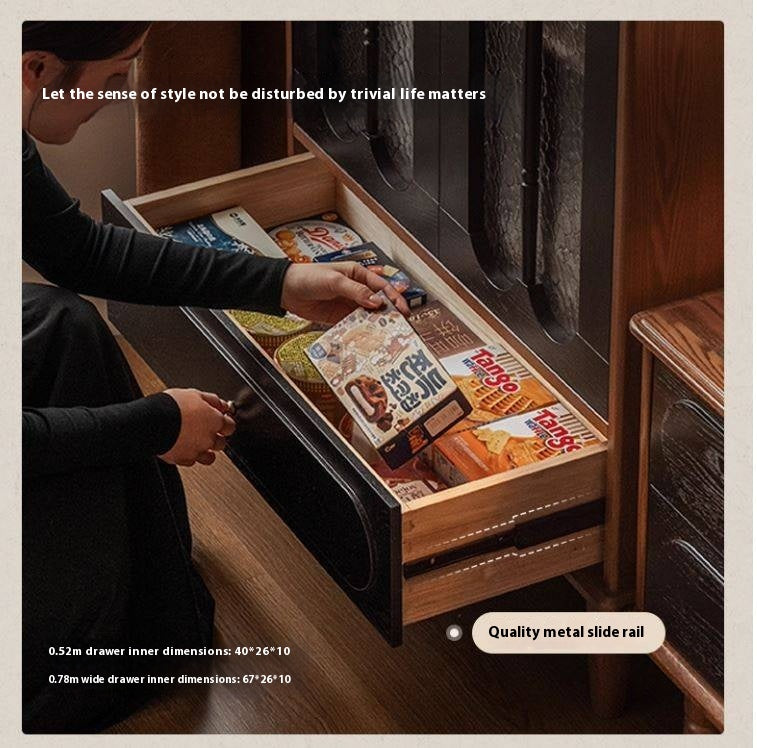 Ash Solid Wood French Retro Side Cabinet.