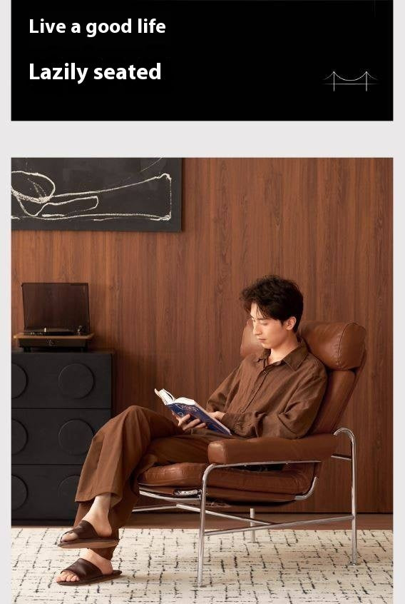 Bauhaus-Style Retro Armchair in Vintage Oil-Wax PU Leather