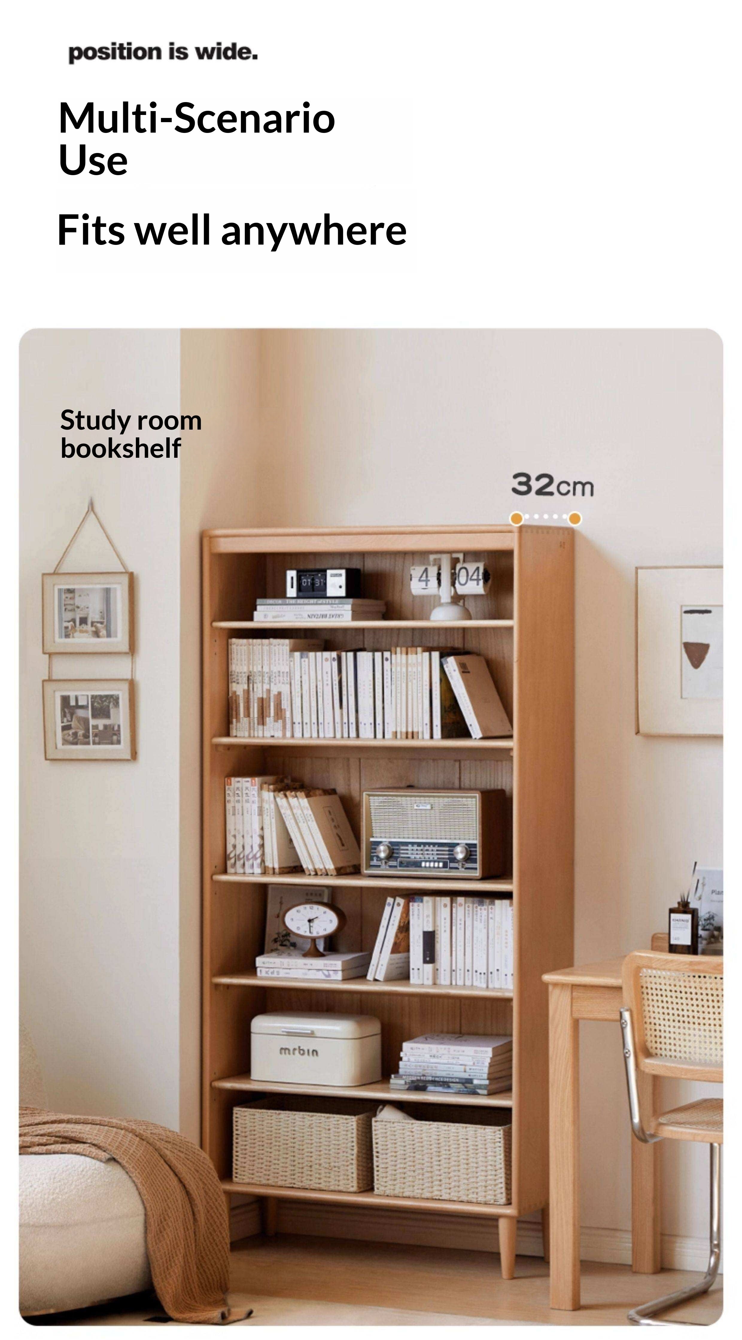 Beech Solid Wood Bookshelf Combination, Open Storage Cabinet