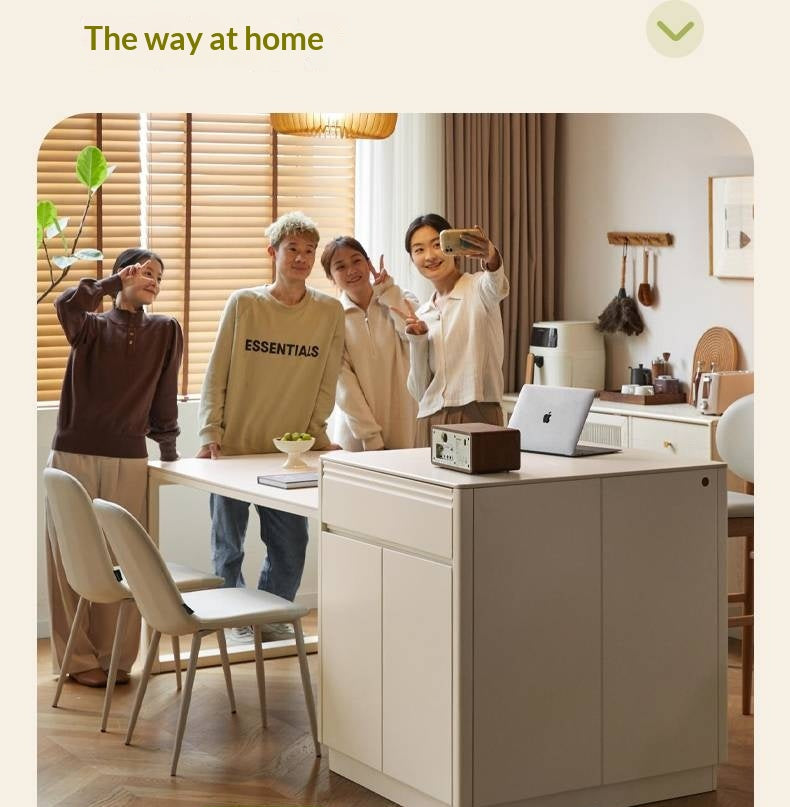 Solid Rubberwood Cream-Style Extendable White Slab Island